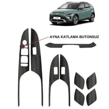 Hyundai Bayon İç Trim Karbon Folyo Kaplama Set (Ayna Katlama Butonsuz)